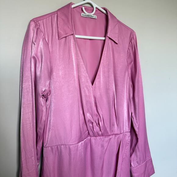 Abercrombie & Fitch Women Satin Dress Large Tall Drapey Barbiecore Holiday Party - Picture 3 of 7